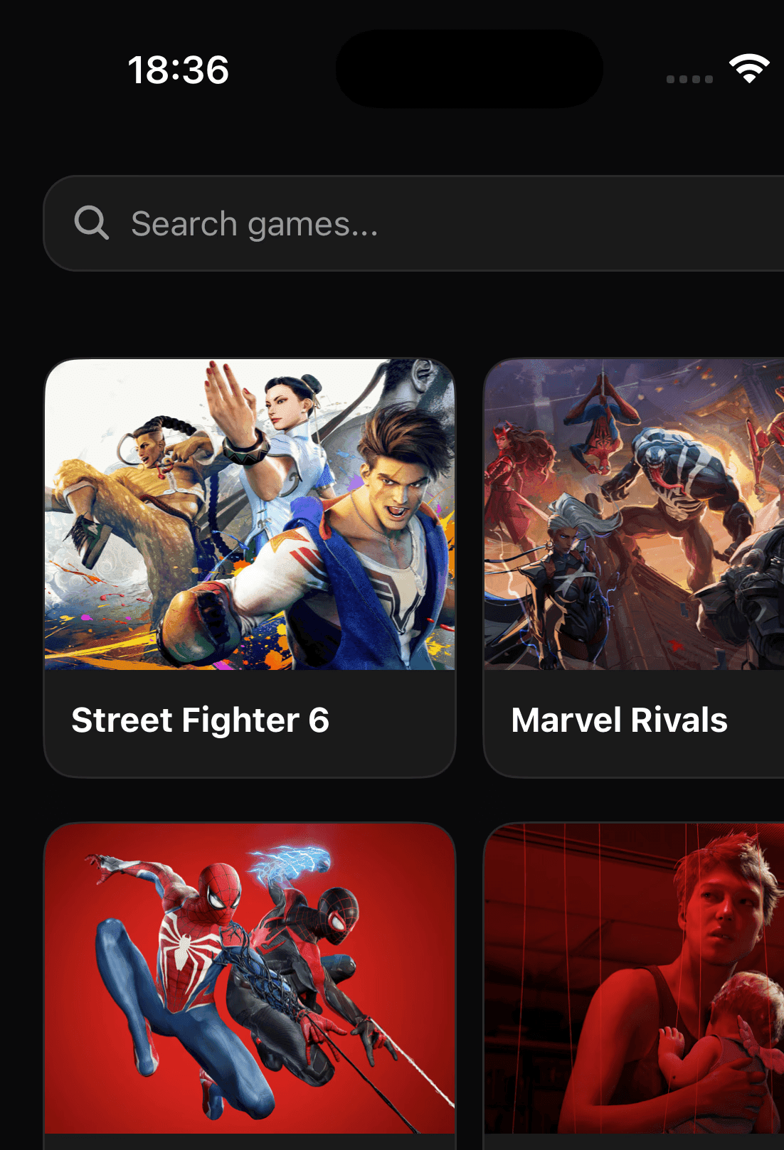 RTFM game library showing Street Fighter 6, Marvel Rivals and more